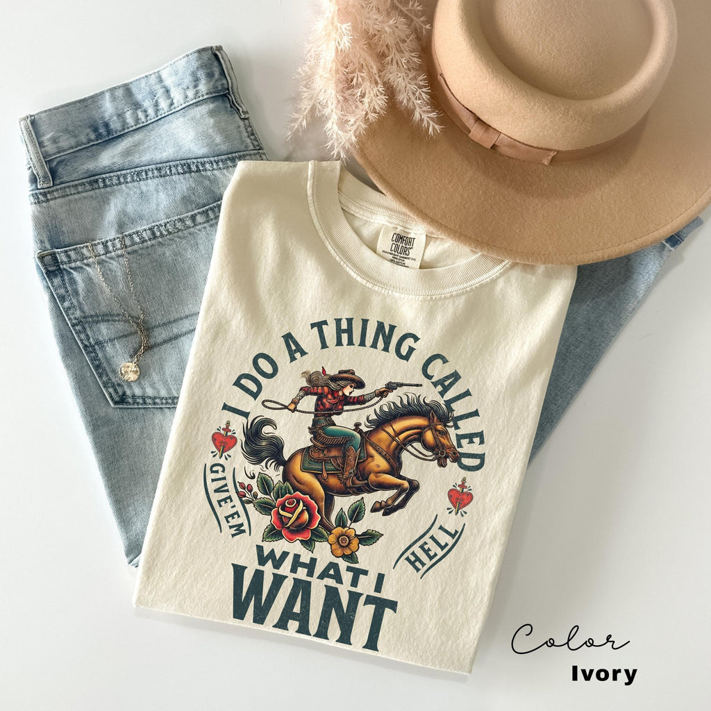Retro Cowgirl Shirt, Rodeo T-Shirt, I Do a Thing Called What I Want, Country Concert Sweater, Funny Western Graphic Tee For Women, Oversized