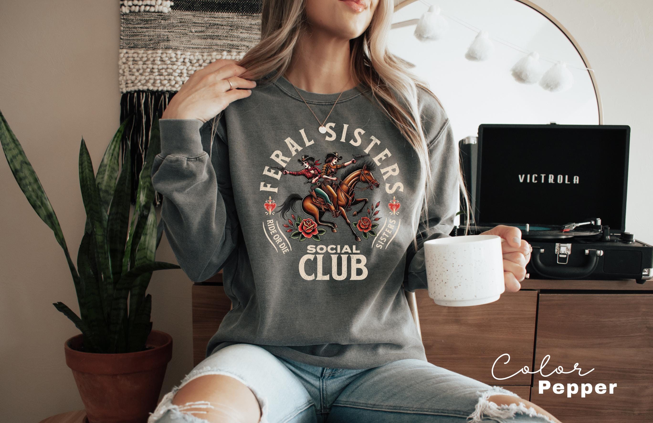 Feral Sisters Social Club Sweatshirt, Funny Sister Gift, Rider or Die, Gifts For Sisters, Siblings, Besties, Big Little Sister, Crewneck