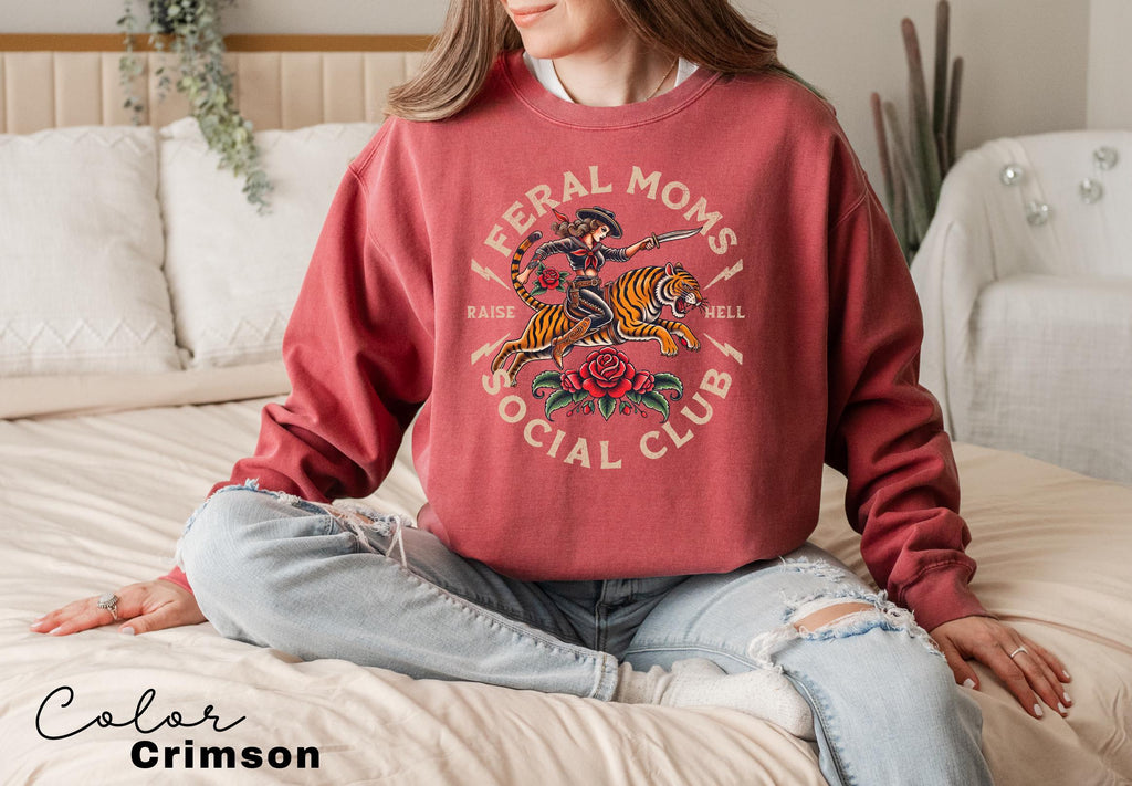 Feral Moms Social Club Sweatshirt, Comfort Colors Vintage Graphic, Feral Mom Gift, Somebody's Feral Wife, Mom Life, Trendy Mom Apparel