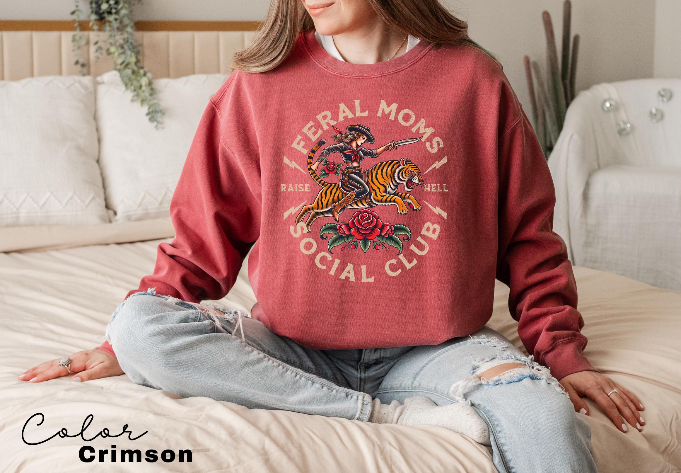 Feral Moms Social Club Sweatshirt, Comfort Colors Vintage Graphic, Feral Mom Gift, Somebody's Feral Wife, Mom Life, Trendy Mom Apparel