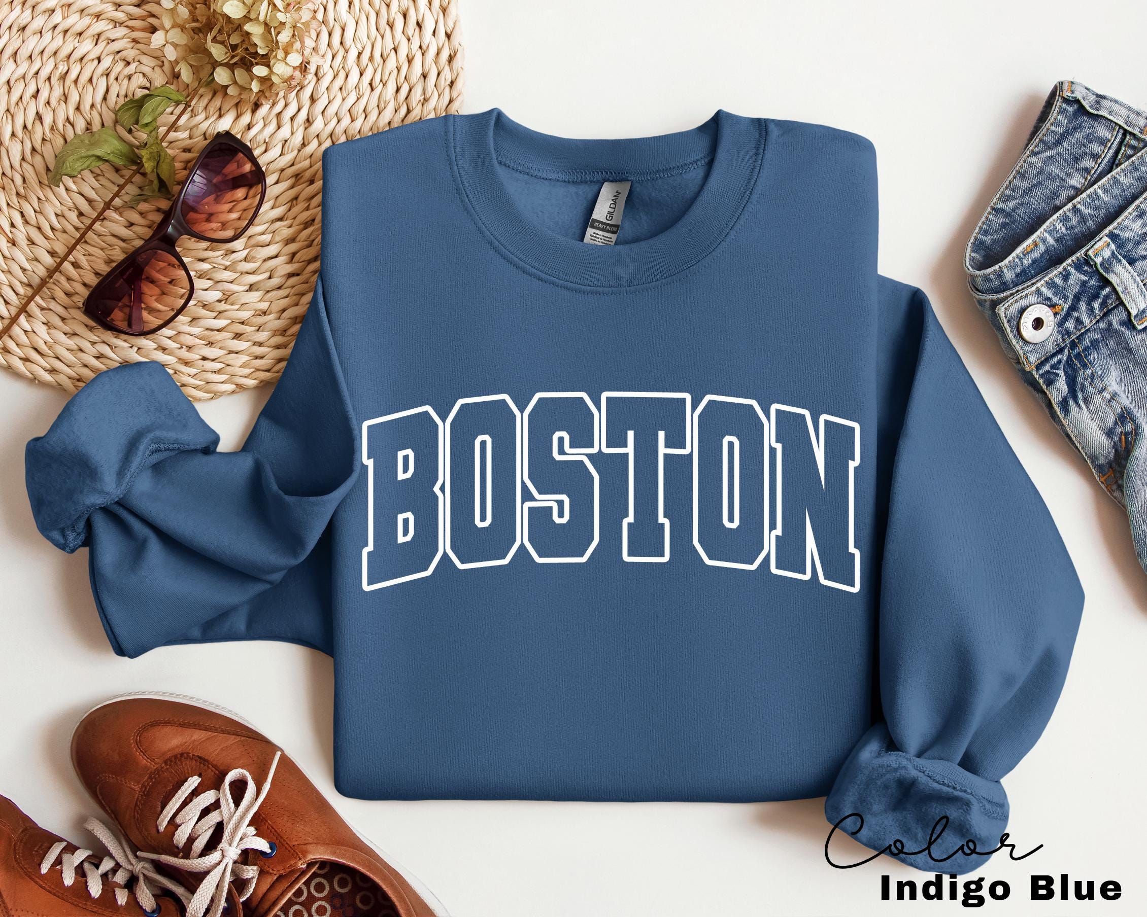 Preppy Boston Sweatshirt, Boston Pullover, Vintage Varsity Aesthetic, Trendy Travel Destination Gift, Boston Massachusetts Sweatshirt,