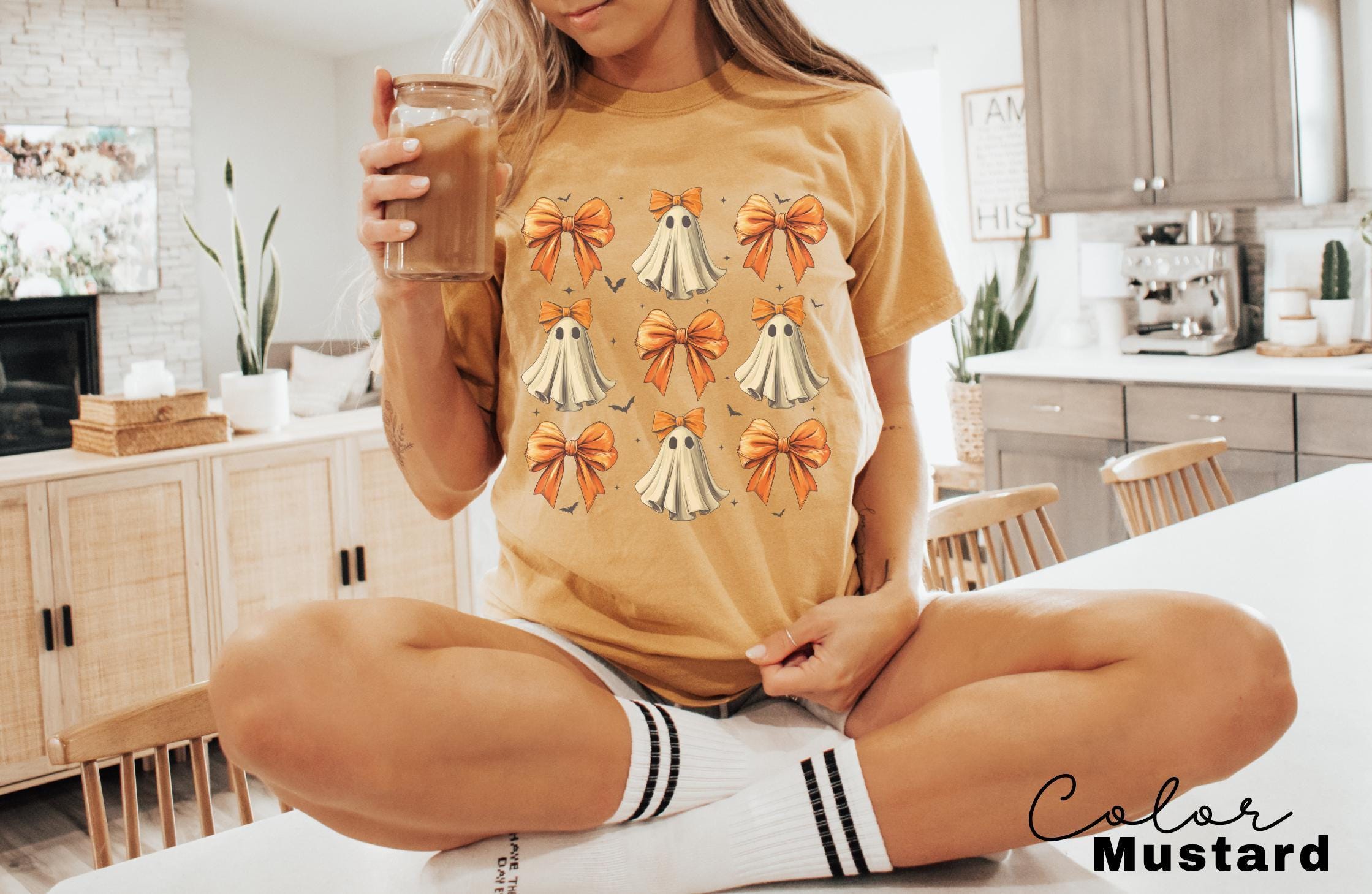 Coquette Halloween Shirt, Coquette Orange Bow Ghost Shirts, Cute Ghost Graphic Tee, Orange Coquette Halloween T-Shirt, Spooky Vibes Shirt