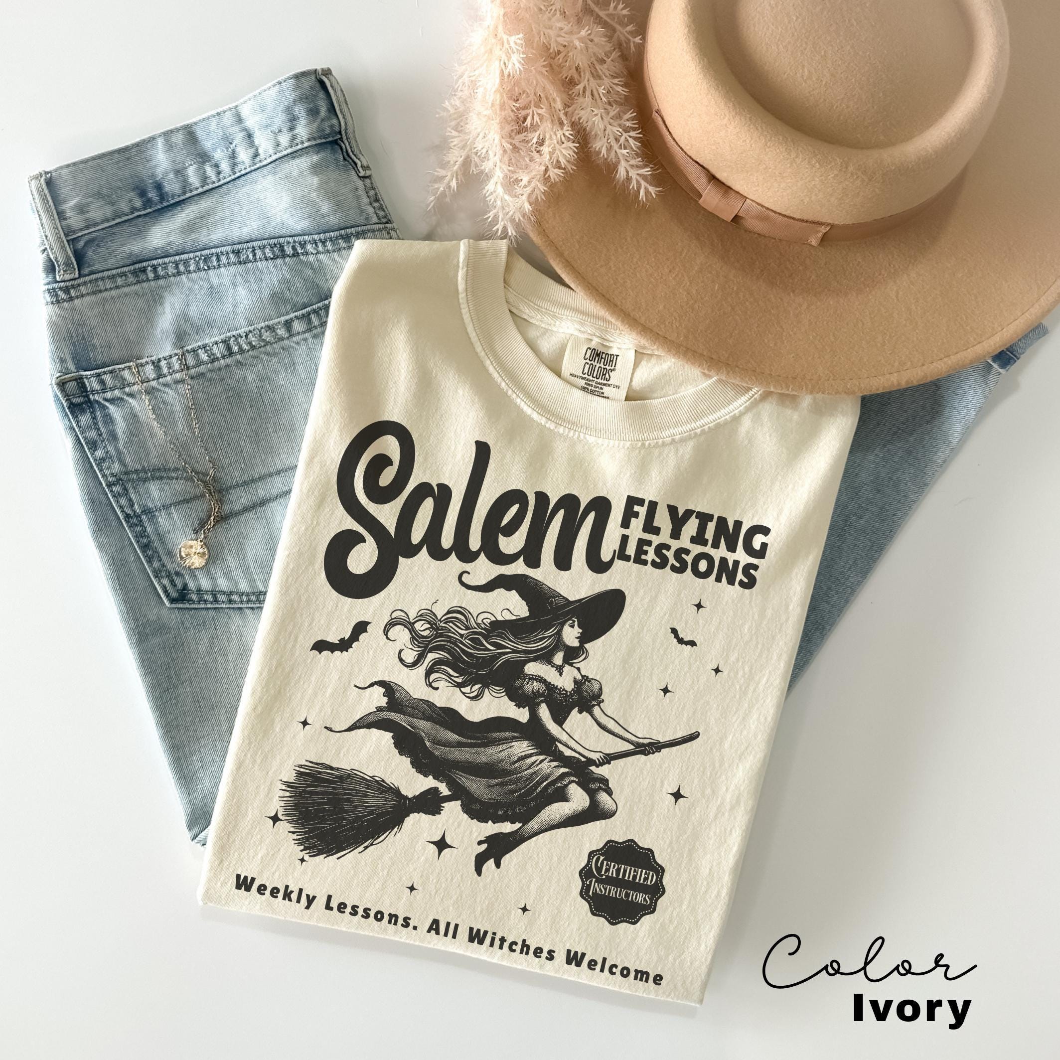 Witch Shirt Halloween, Salem Flying Lessons Witch Shirt, Halloween Women Shirt, Witchy Vibes Shirt, Vintage Halloween Shirt, Oversized Shirt
