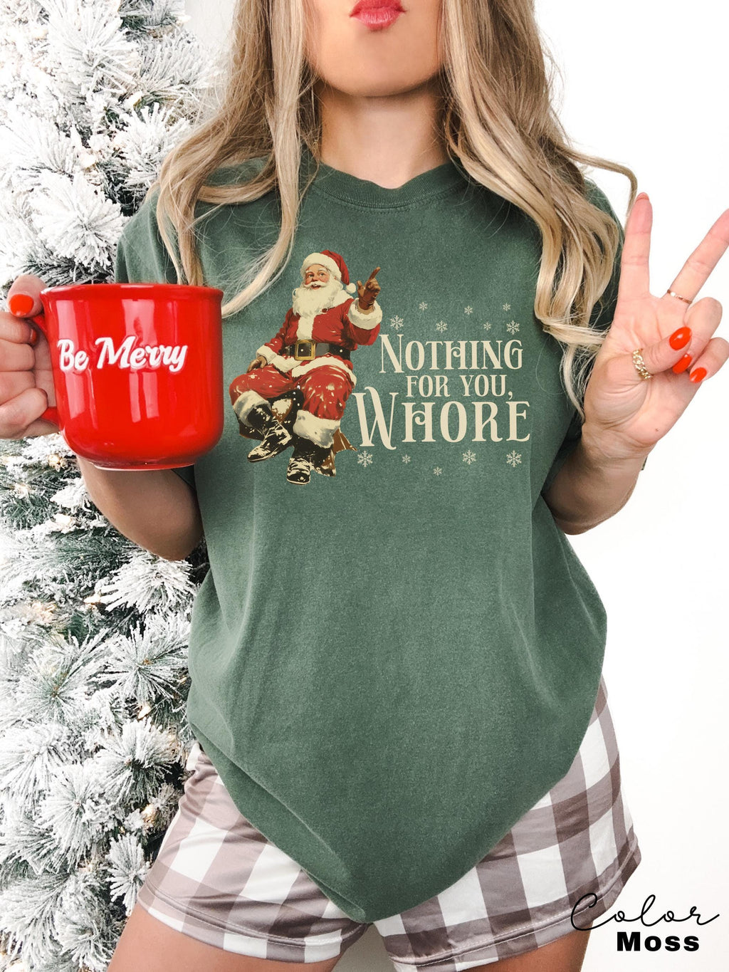 Funny Christmas Shirt, Nothing For You Whore Shirt, Retro Santa Claus T-shirt, Christmas Sarcastic Shirt, Merry Christmas, Christmas Gifts