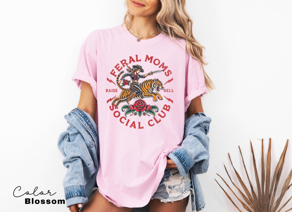 Feral Moms Social Club Shirt, Comfort Colors Vintage Graphic Tee, Feral Mom Gift, Somebody's Feral Wife, Mom Life Tshirt, Trendy Mom Apparel