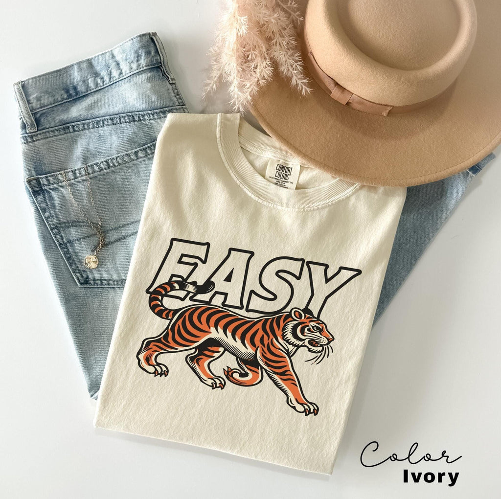 Easy Tiger Shirt, Retro Boho Hippie Shirt,90s Style Shirt, Comfort Colors Shirt, Oversized Vintage Inspired Graphic Tee, Funny Meme,