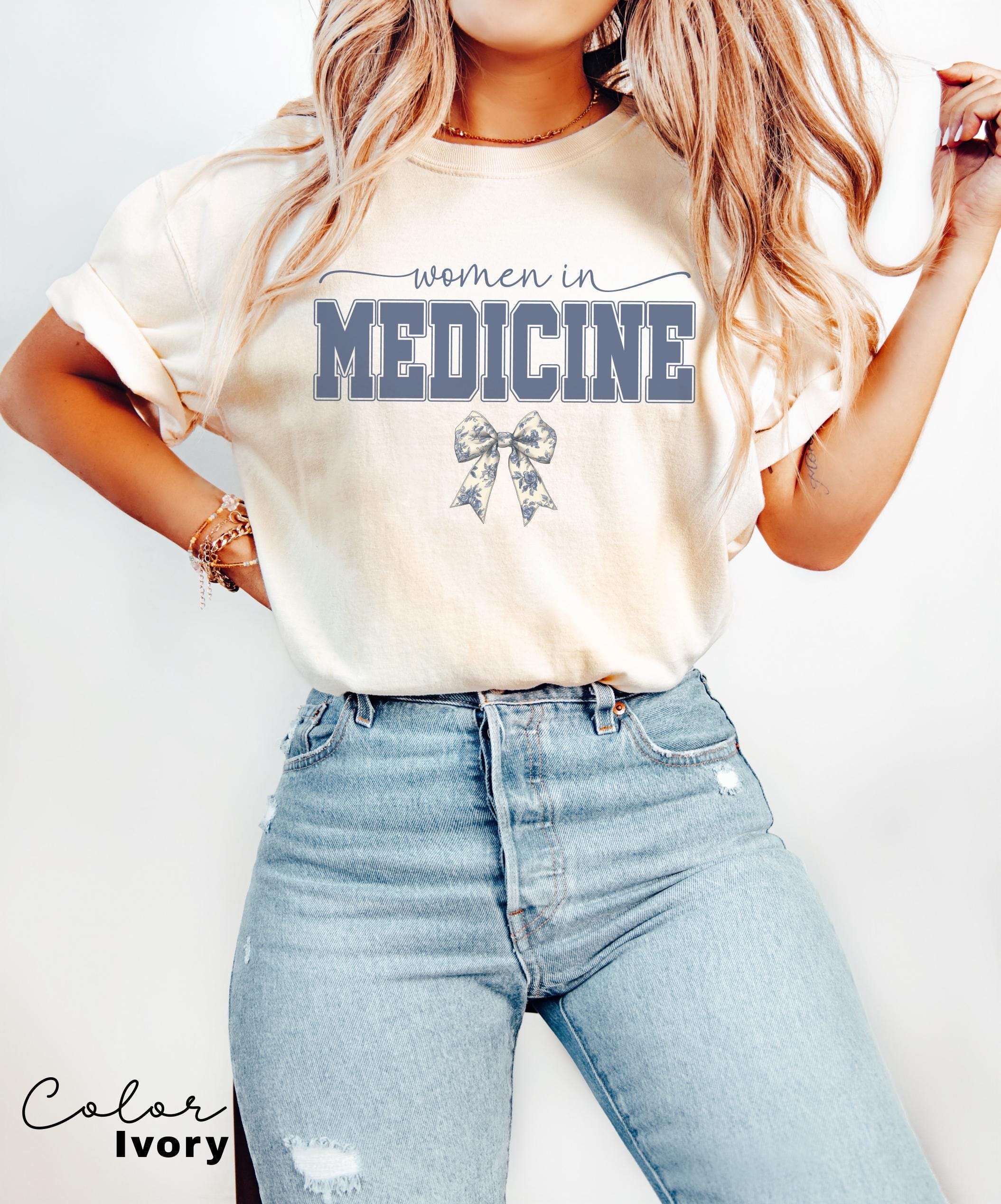 Women In Medicine Shirt, Gifts For Female MD, Female Doctor T-shirt, New Doctor Physician Shirt, Toile Bow Shirt, Coquette Nurse Shirt,