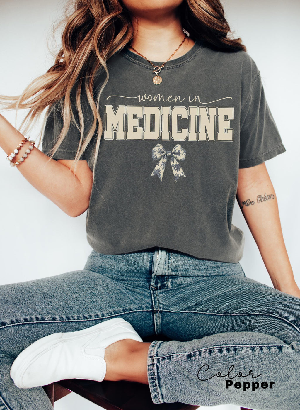Women In Medicine Shirt, Gifts For Female MD, Female Doctor T-shirt, New Doctor Physician Shirt, Toile Bow Shirt, Coquette Nurse Shirt,