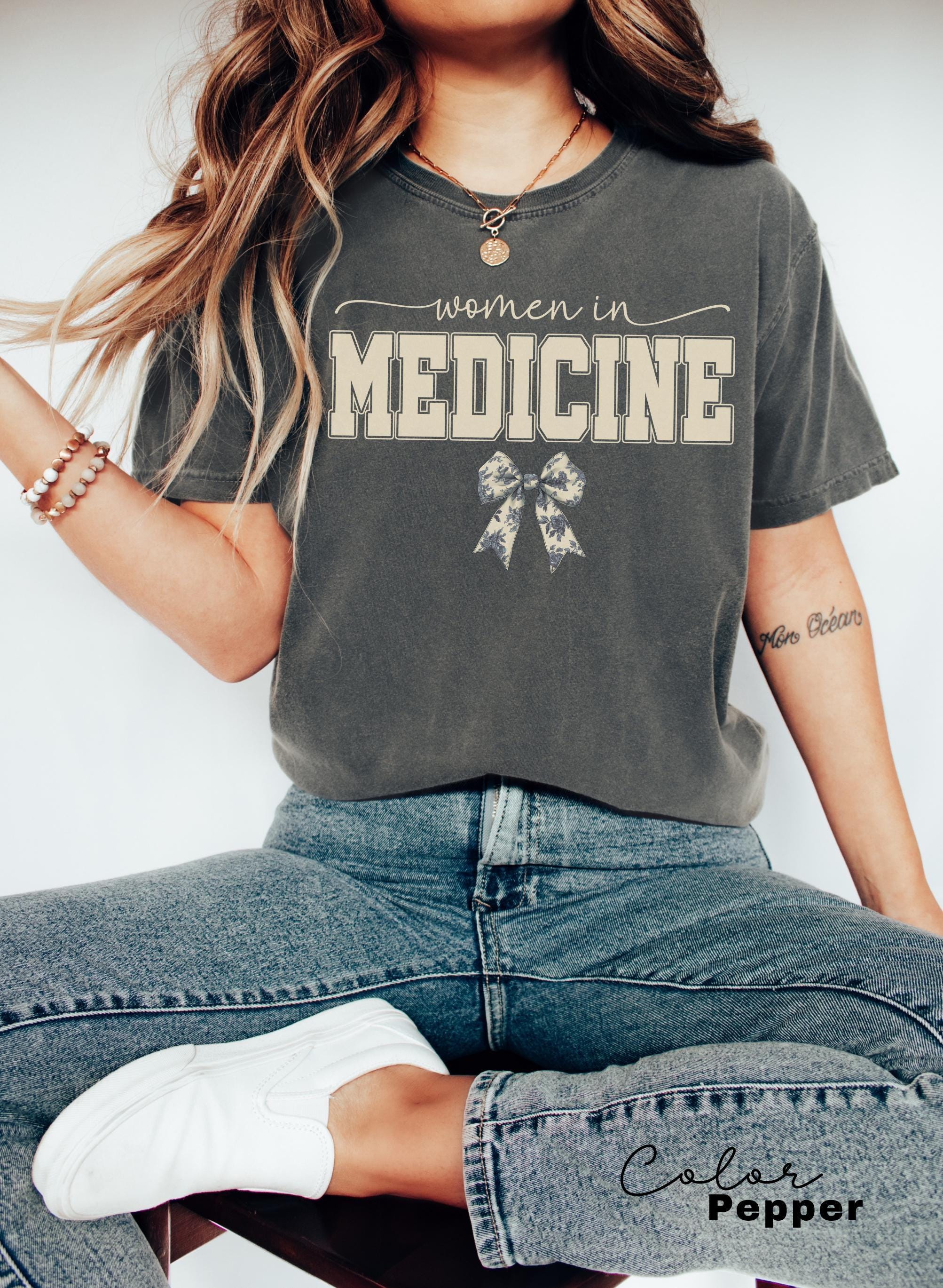 Women In Medicine Shirt, Gifts For Female MD, Female Doctor T-shirt, New Doctor Physician Shirt, Toile Bow Shirt, Coquette Nurse Shirt,