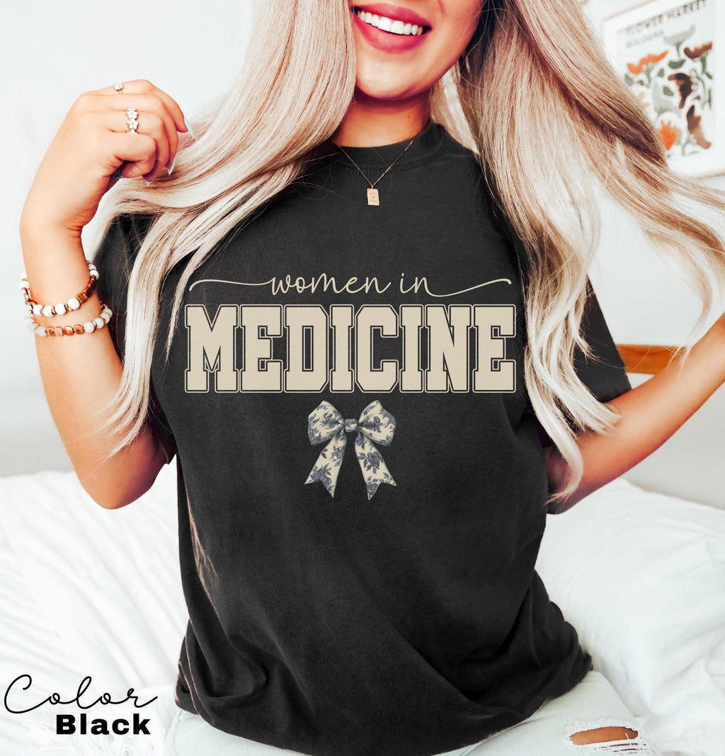 Women In Medicine Shirt, Gifts For Female MD, Female Doctor T-shirt, New Doctor Physician Shirt, Toile Bow Shirt, Coquette Nurse Shirt,