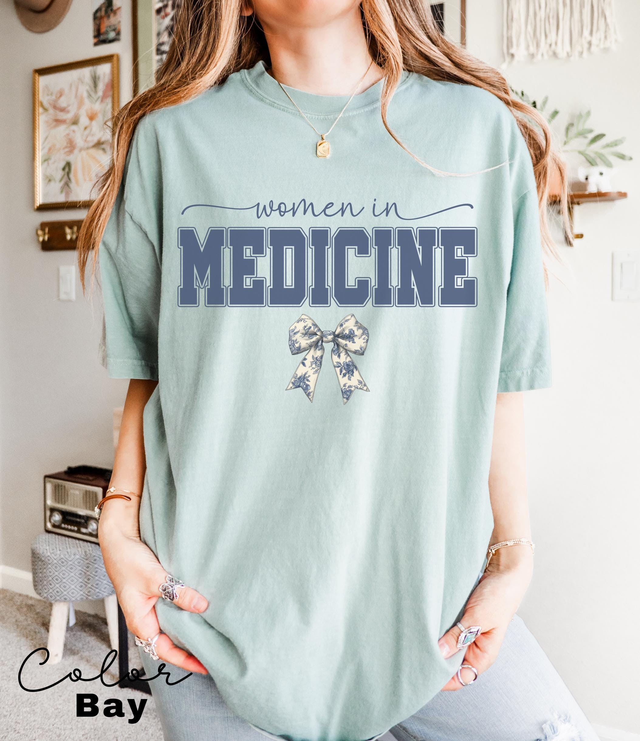 Women In Medicine Shirt, Gifts For Female MD, Female Doctor T-shirt, New Doctor Physician Shirt, Toile Bow Shirt, Coquette Nurse Shirt,