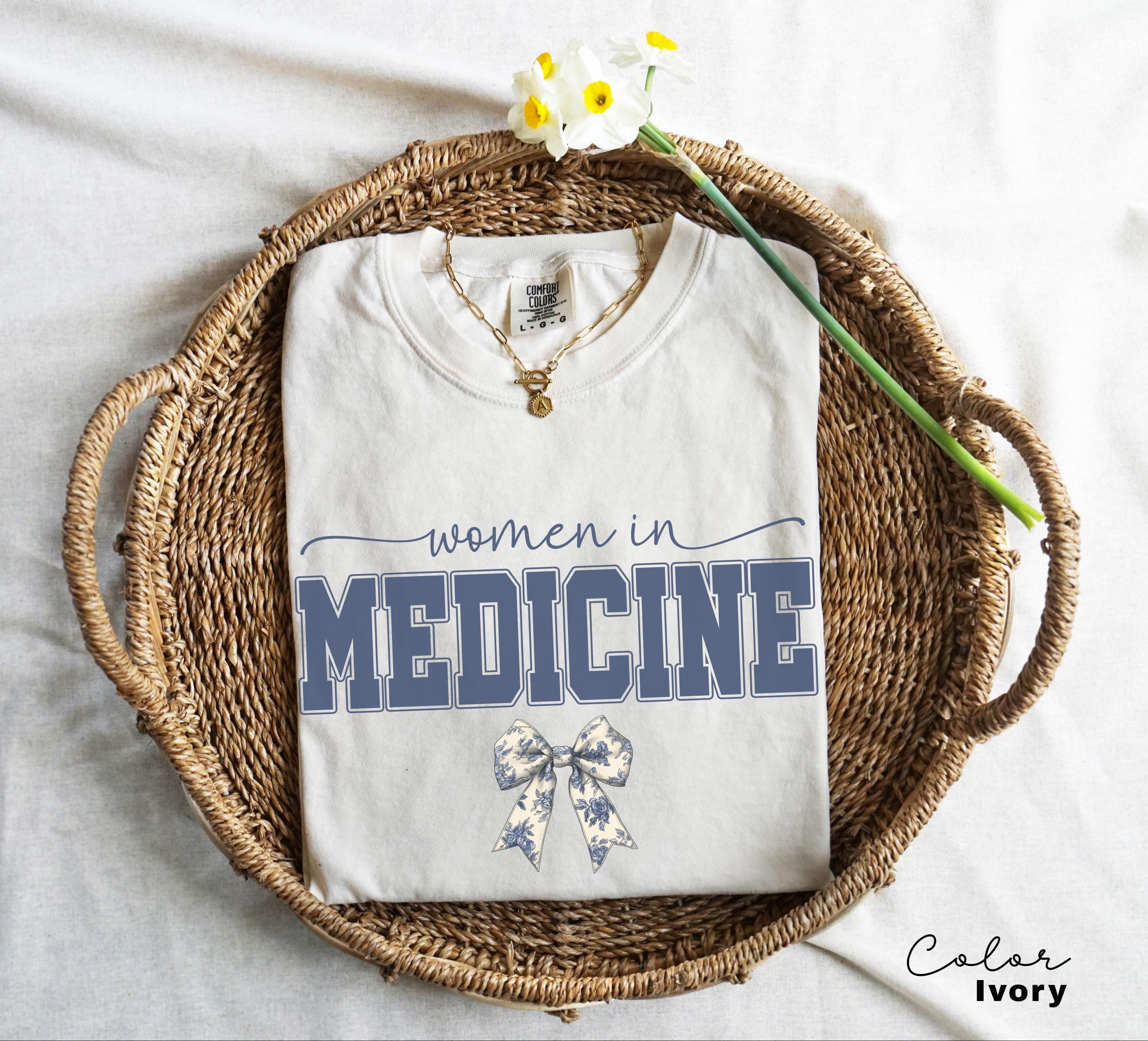 Women In Medicine Shirt, Gifts For Female MD, Female Doctor T-shirt, New Doctor Physician Shirt, Toile Bow Shirt, Coquette Nurse Shirt,