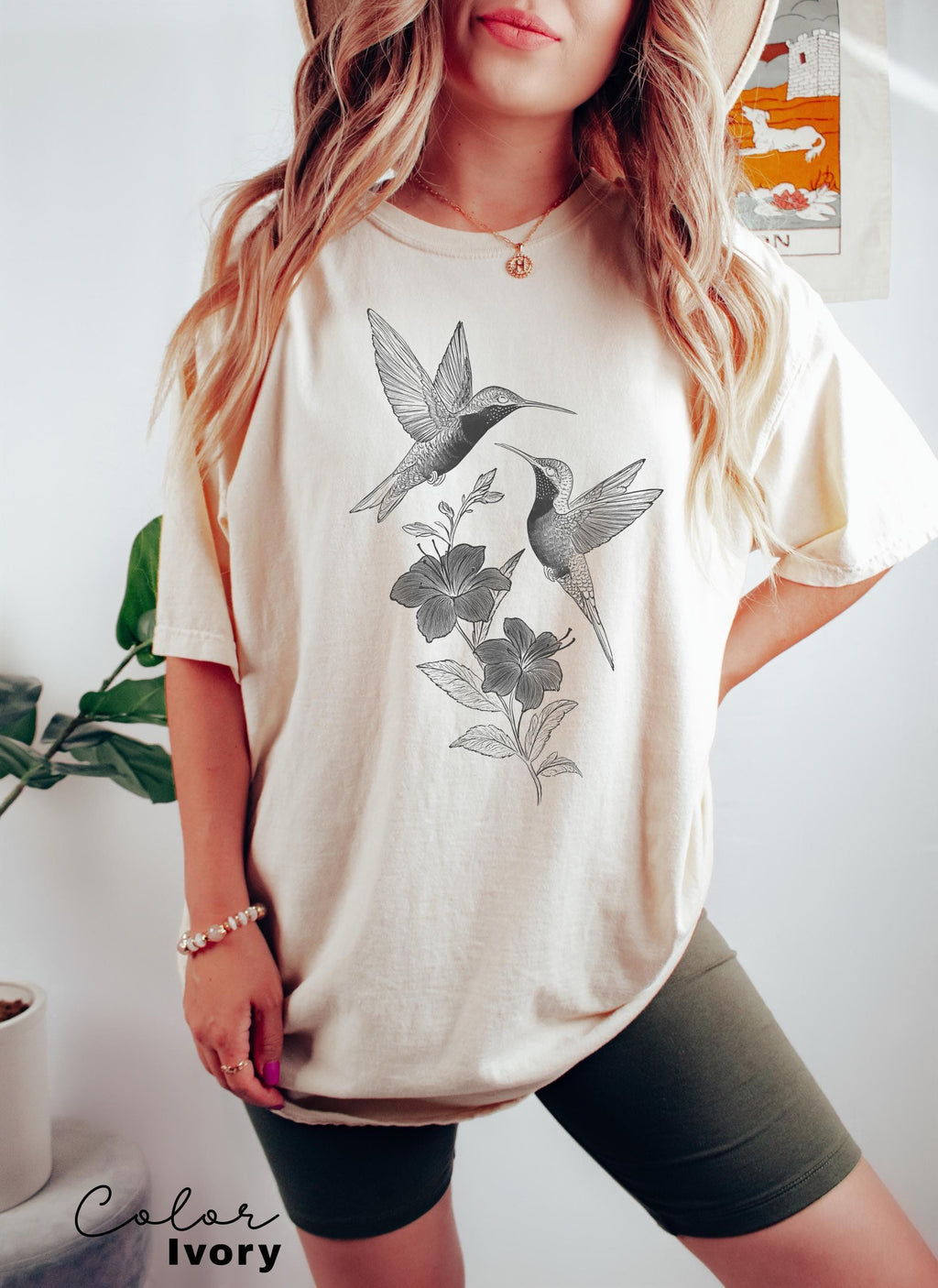 Comfort Colors® Cute Flower Hummingbird Shirt, Nature Lovers Tee, Trendy Women Gift, Cottagecore Birds and Flowers Shirt, Bird Watcher Gift