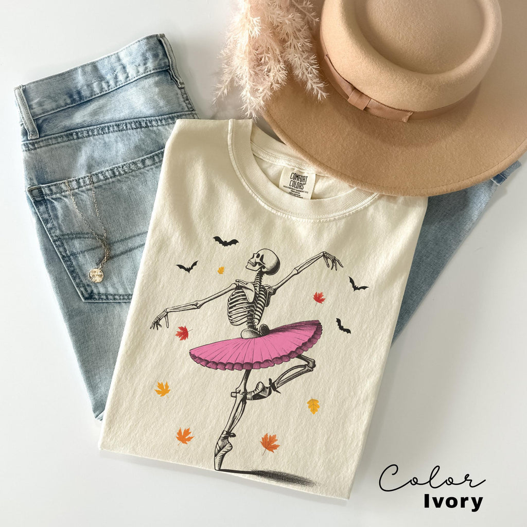 Comfort Colors® Skeleton Shirt, Halloween Shirt, Halloween Costume, Pumpkin Shirt, Retro Halloween Shirt, Ballet Skeleton, Ballerina