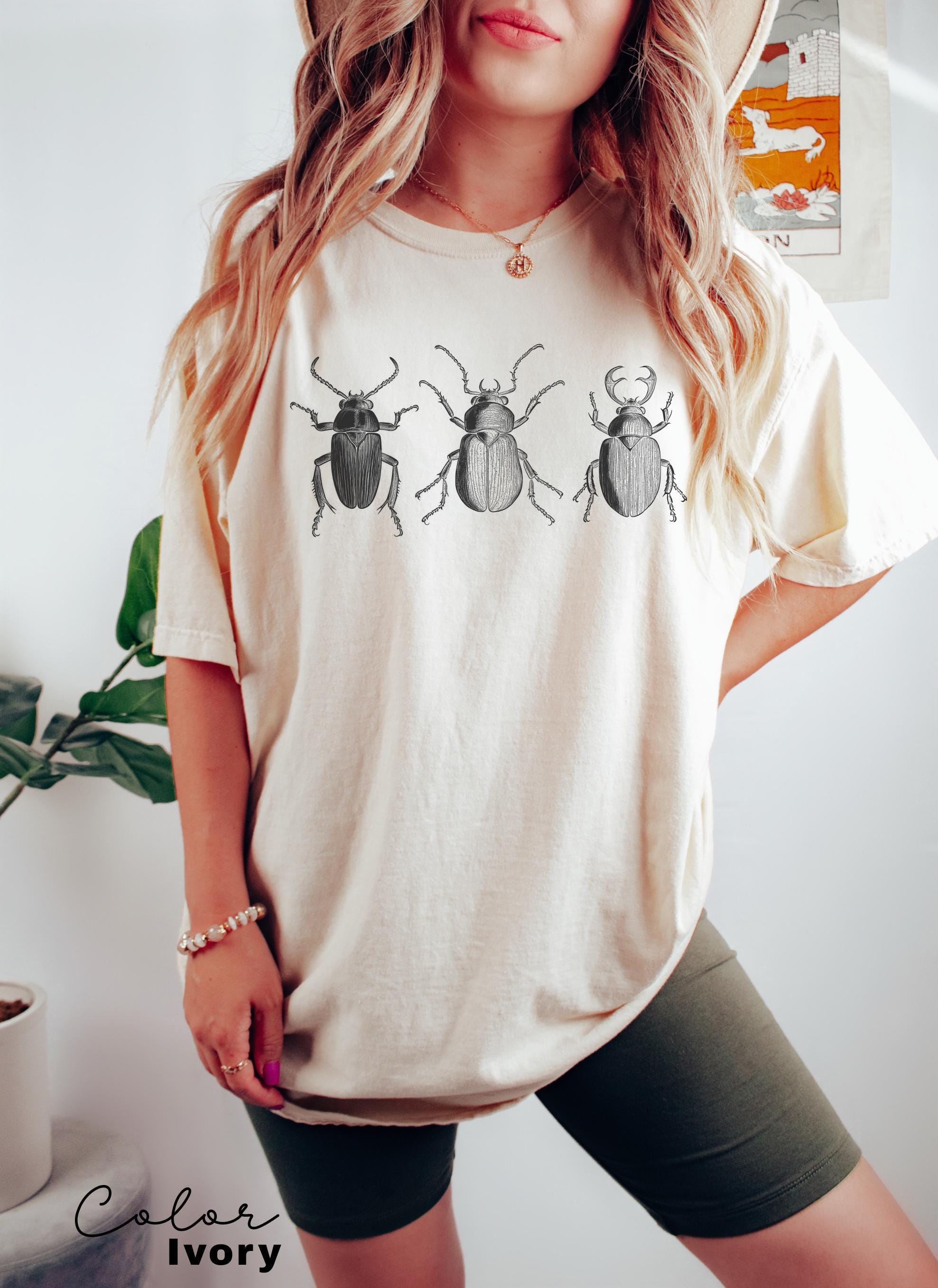 Vintage Insect Shirt, Entomology tshirt, Cottagecore Shirt, Boho beetles print t-shirt, Dark academia graphic, Cottage Core, Biology Shirt