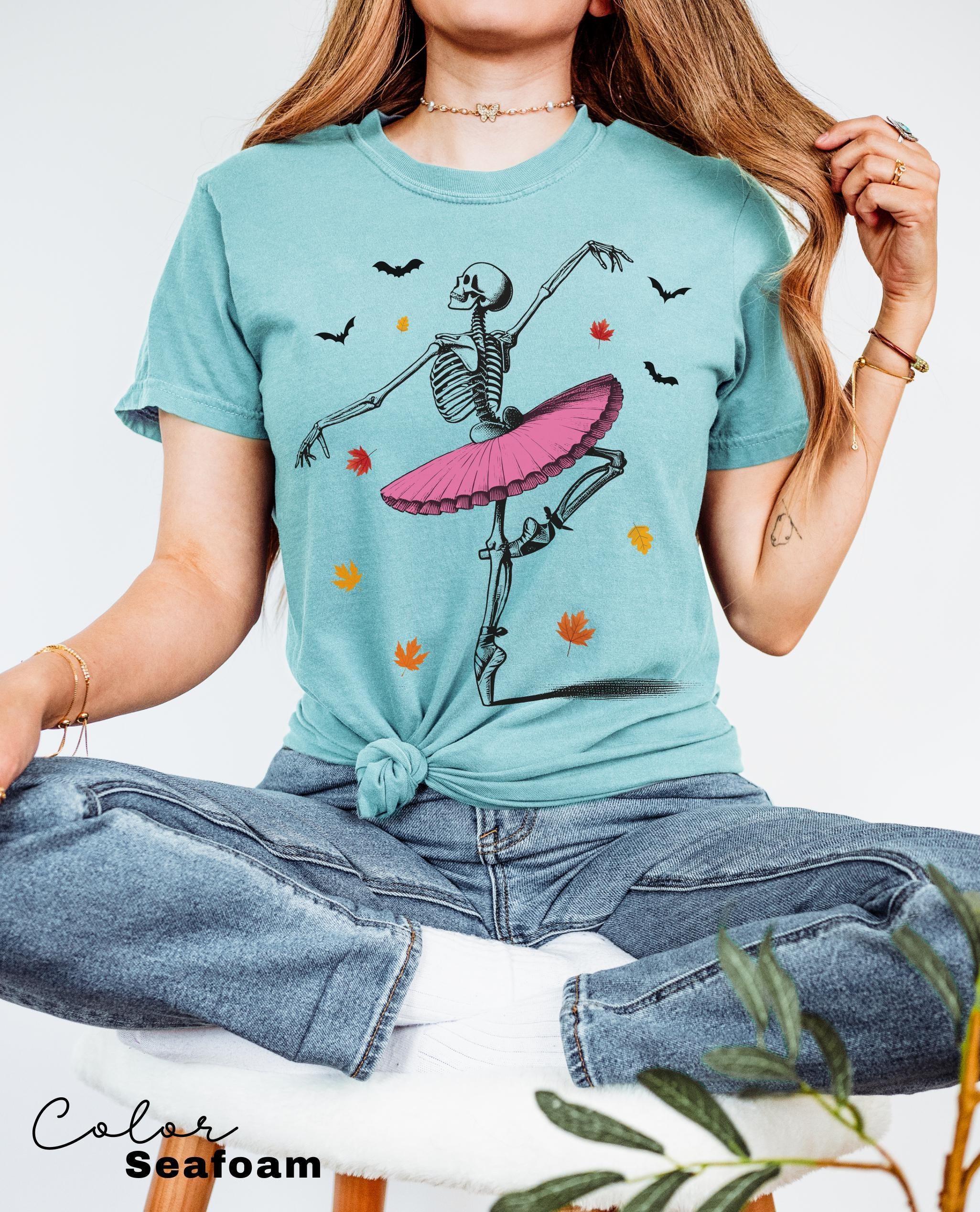 Comfort Colors® Skeleton Shirt, Halloween Shirt, Halloween Costume, Pumpkin Shirt, Retro Halloween Shirt, Ballet Skeleton, Ballerina