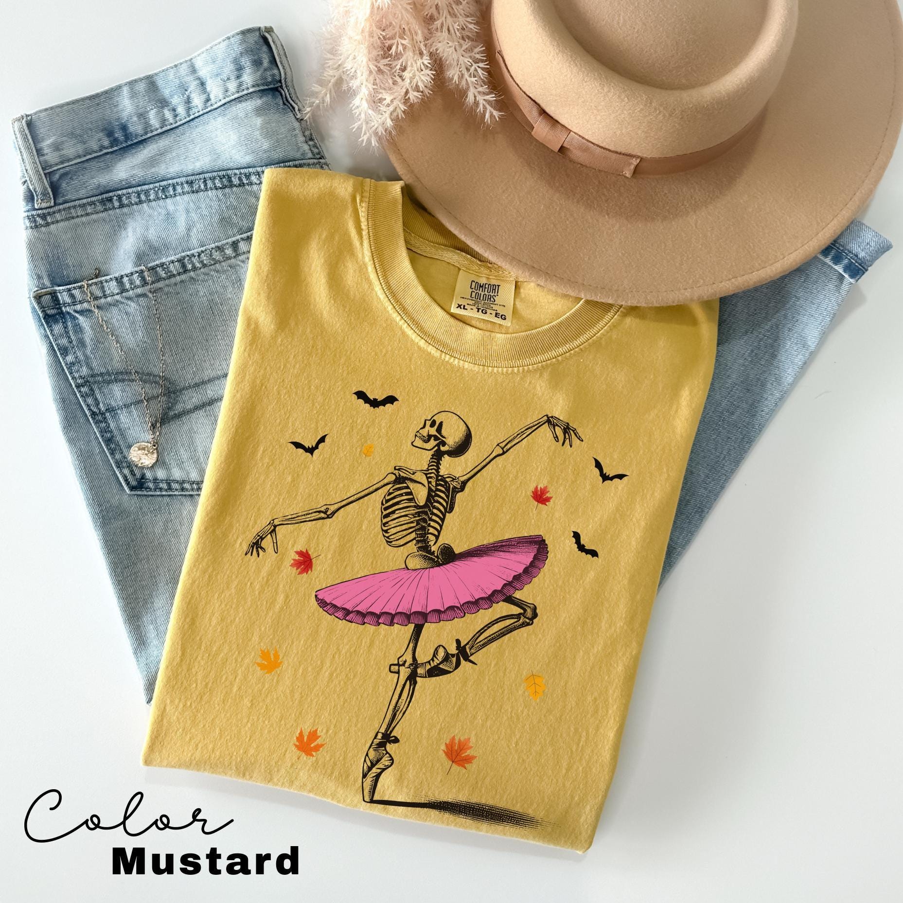 Comfort Colors® Skeleton Shirt, Halloween Shirt, Halloween Costume, Pumpkin Shirt, Retro Halloween Shirt, Ballet Skeleton, Ballerina