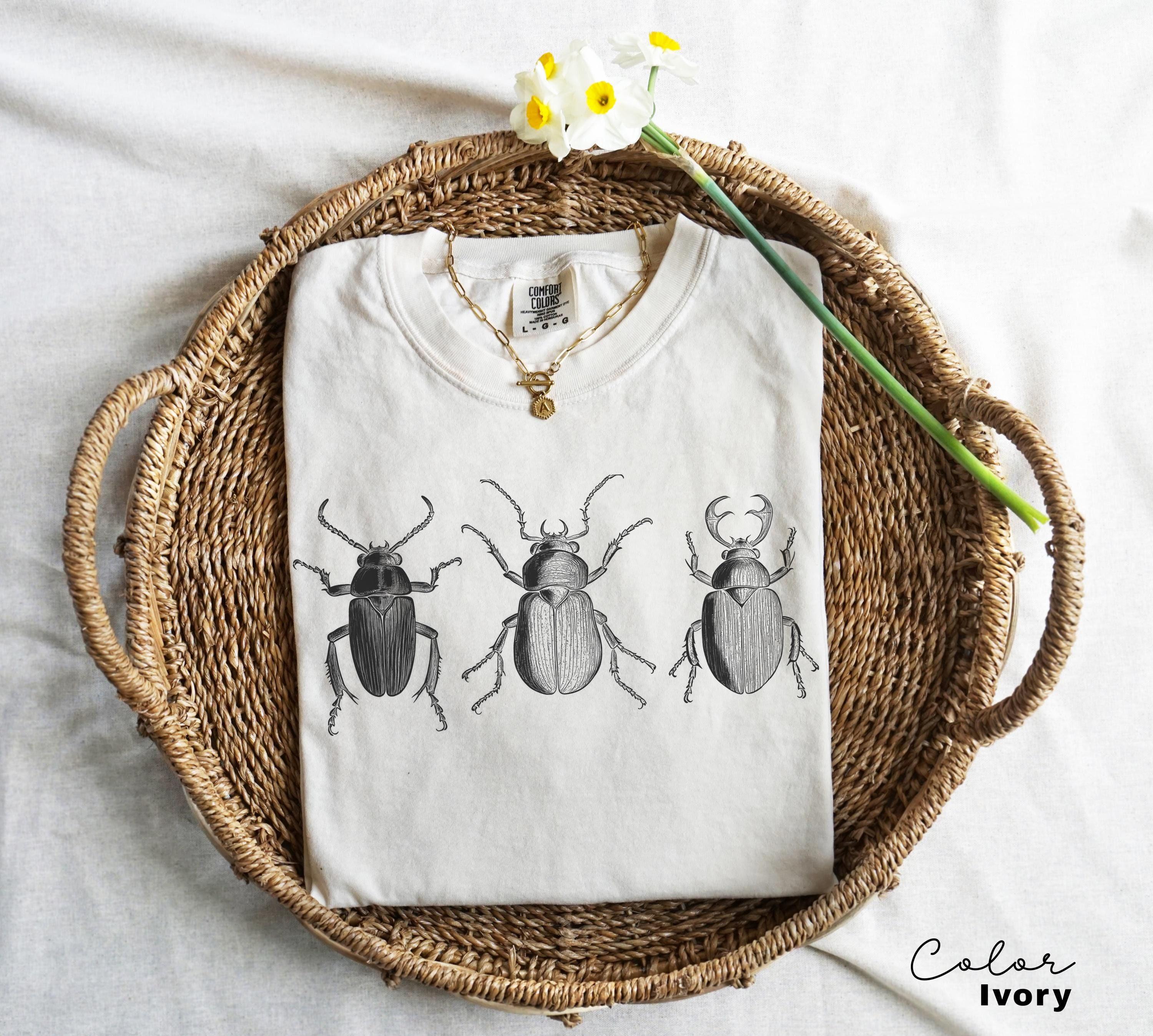 Vintage Insect Shirt, Entomology tshirt, Cottagecore Shirt, Boho beetles print t-shirt, Dark academia graphic, Cottage Core, Biology Shirt