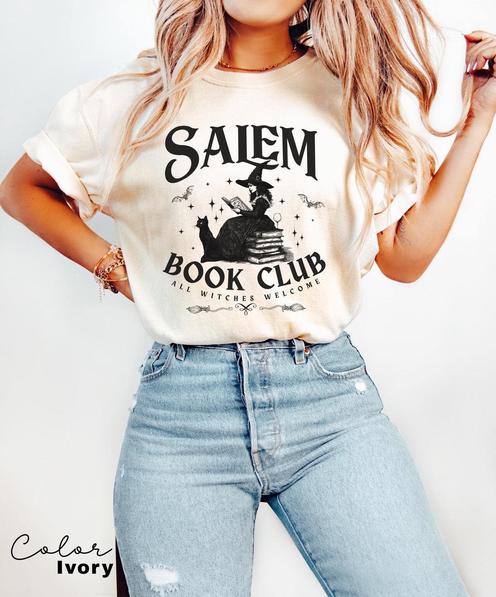 Retro Salem Book Club Shirt, Bookish Halloween Tee, Black Cat Spooky Book Lover Shirt, Salem Witches, Spooky Season Fall Bookish Things