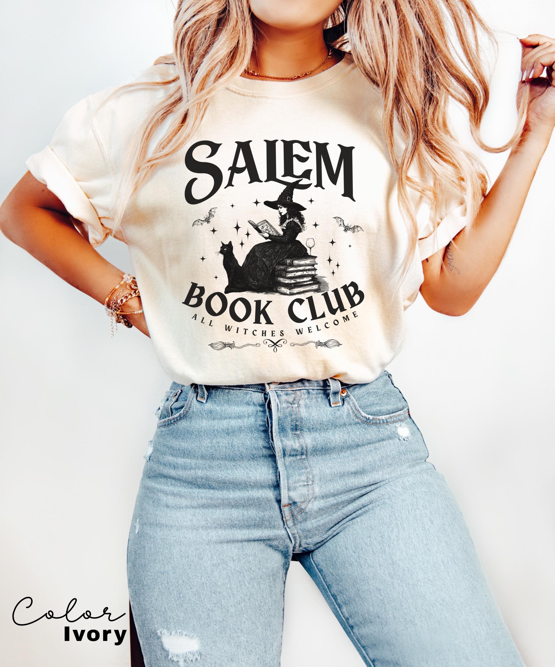 Retro Salem Book Club Shirt, Bookish Halloween Tee, Black Cat Spooky Book Lover Shirt, Salem Witches, Spooky Season Fall Bookish Things