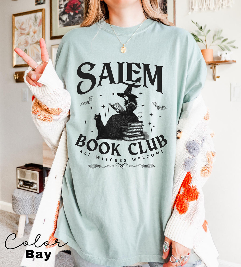 Retro Salem Book Club Shirt, Bookish Halloween Tee, Black Cat Spooky Book Lover Shirt, Salem Witches, Spooky Season Fall Bookish Things
