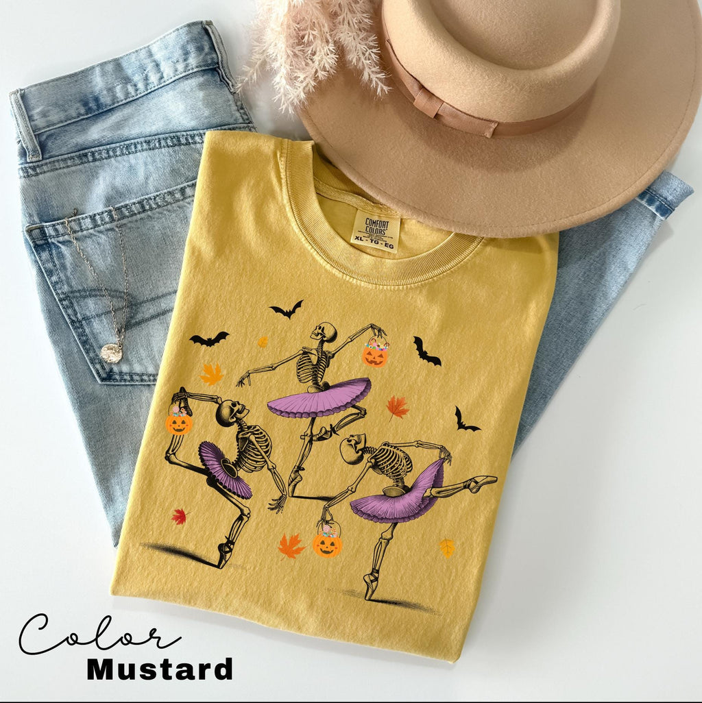 Comfort Colors® Dancing Skeleton Shirt, Halloween Shirt, Halloween Costume, Pumpkin Shirt, Retro Halloween Shirt, Ballet Skeleton, Ballerina