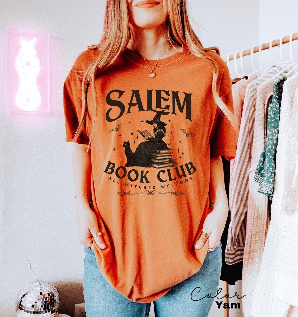 Retro Salem Book Club Shirt, Bookish Halloween Tee, Black Cat Spooky Book Lover Shirt, Salem Witches, Spooky Season Fall Bookish Things
