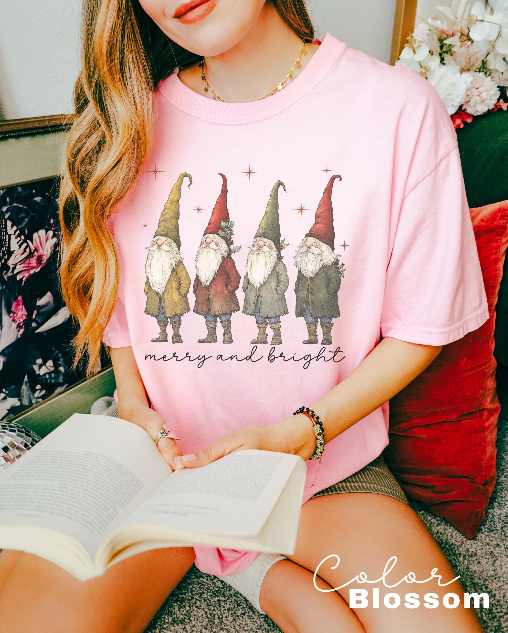 Gnome Christmas Shirt, Merry and Bright Christmas Shirt, Womans Holiday Shirt, Christmas Gift, Chic Winter Shirt, Gnome Retro Christmas