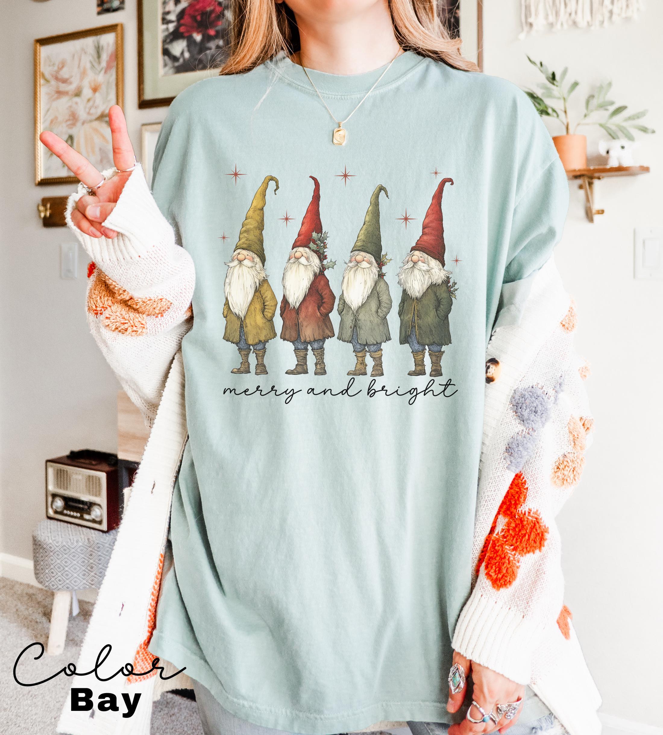Gnome Christmas Shirt, Merry and Bright Christmas Shirt, Womans Holiday Shirt, Christmas Gift, Chic Winter Shirt, Gnome Retro Christmas