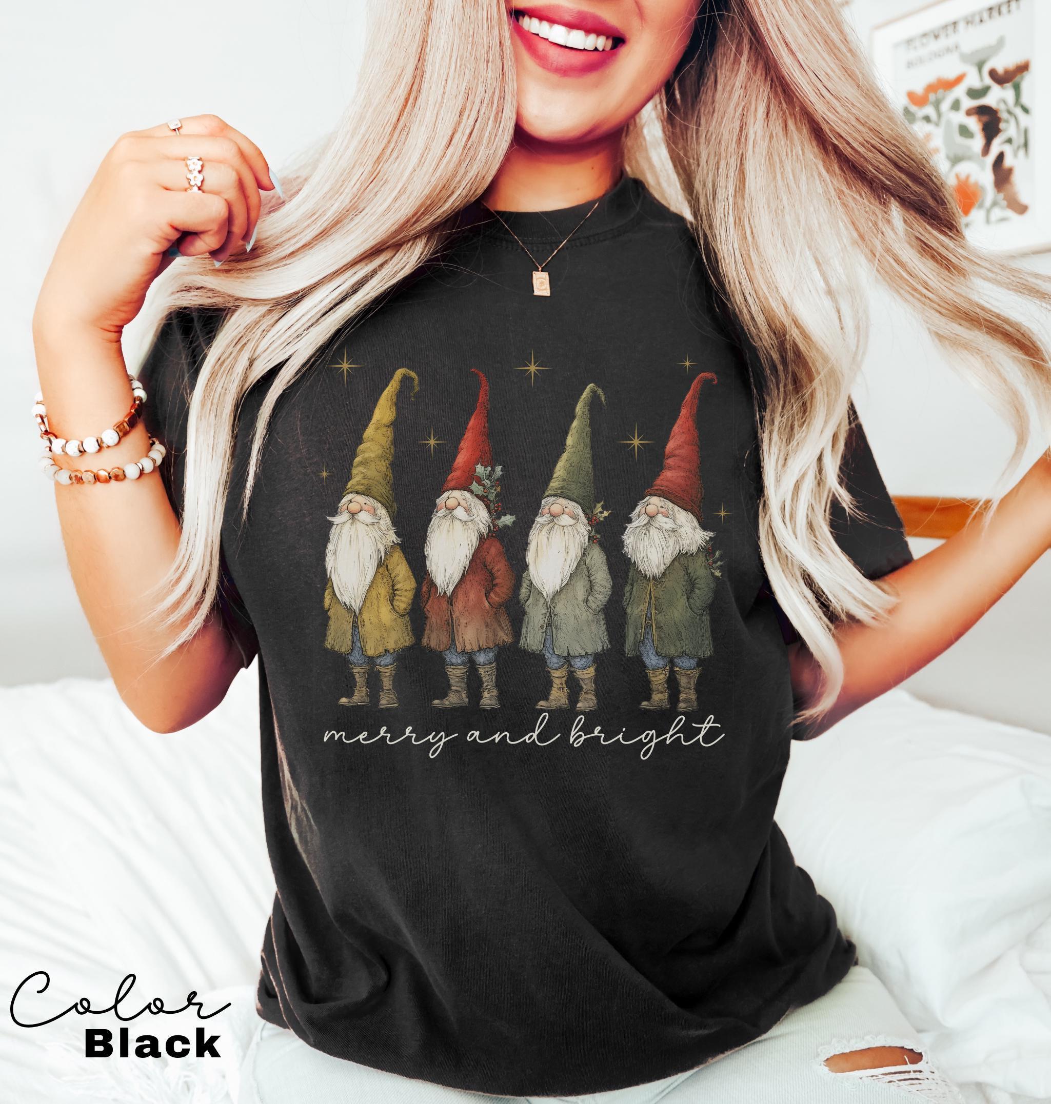 Gnome Christmas Shirt, Merry and Bright Christmas Shirt, Womans Holiday Shirt, Christmas Gift, Chic Winter Shirt, Gnome Retro Christmas