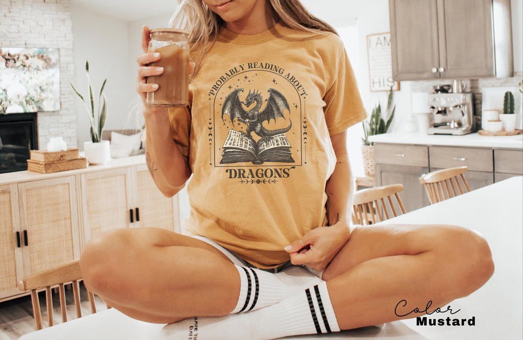 Probably Reading about Dragons Shirt, Comfort Colors Shirt, Dragon Shirt, bookish shirt, Booktok, librarian gift, Book lover, Dragon Lover