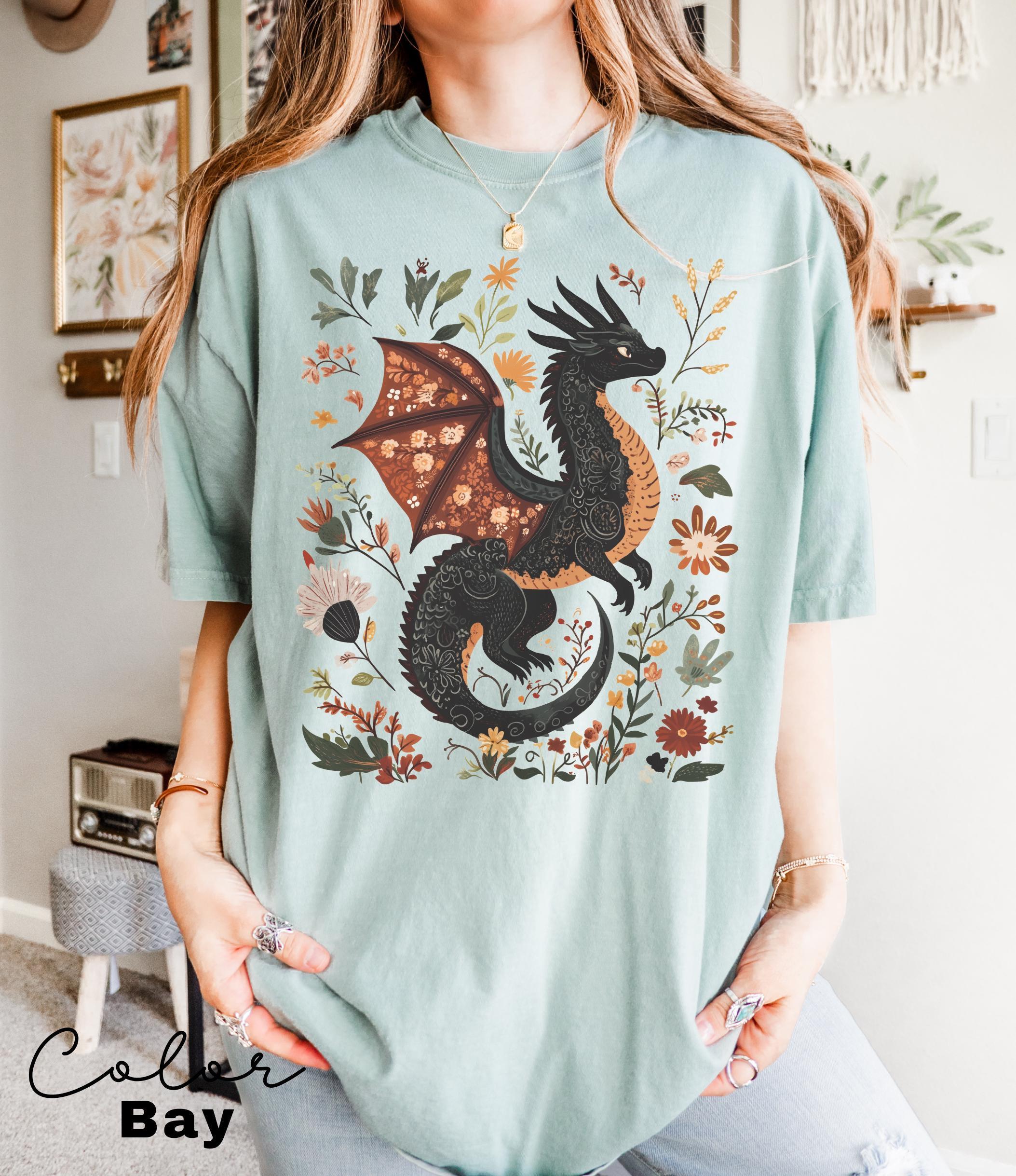 Dragon Shirt, Book Lover, Fantasy Reader, Bookworm Shirt,Bookish Shirt, Bookworm Shirt, Book Club Gift, Boho Wildflower Cottagecore T-Shirt