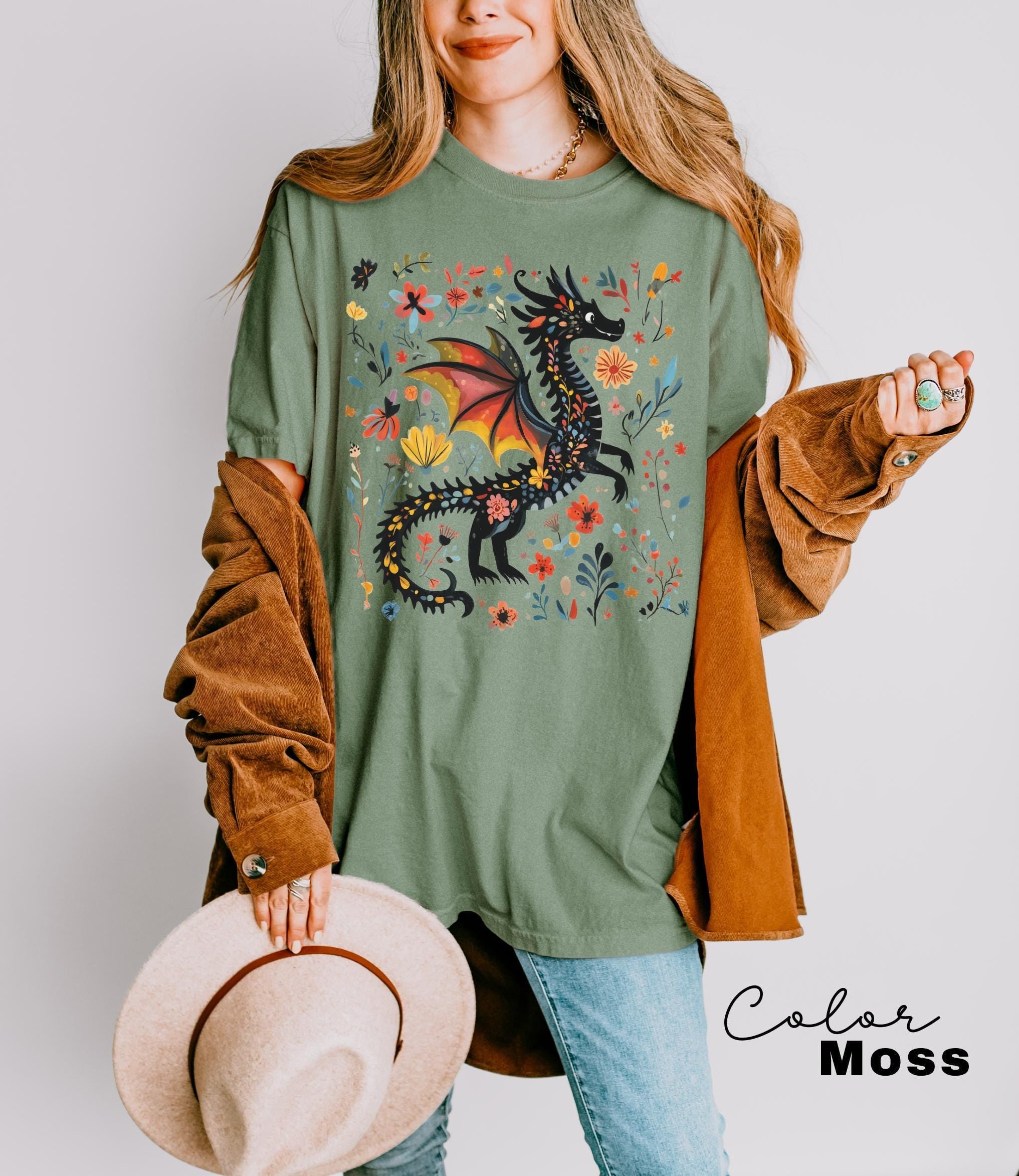 Dragon Shirt, Book Lover, Fantasy Reader, Bookworm Shirt,Bookish Shirt, Bookworm Shirt, Book Club Gift, Boho Wildflower Cottagecore T-Shirt