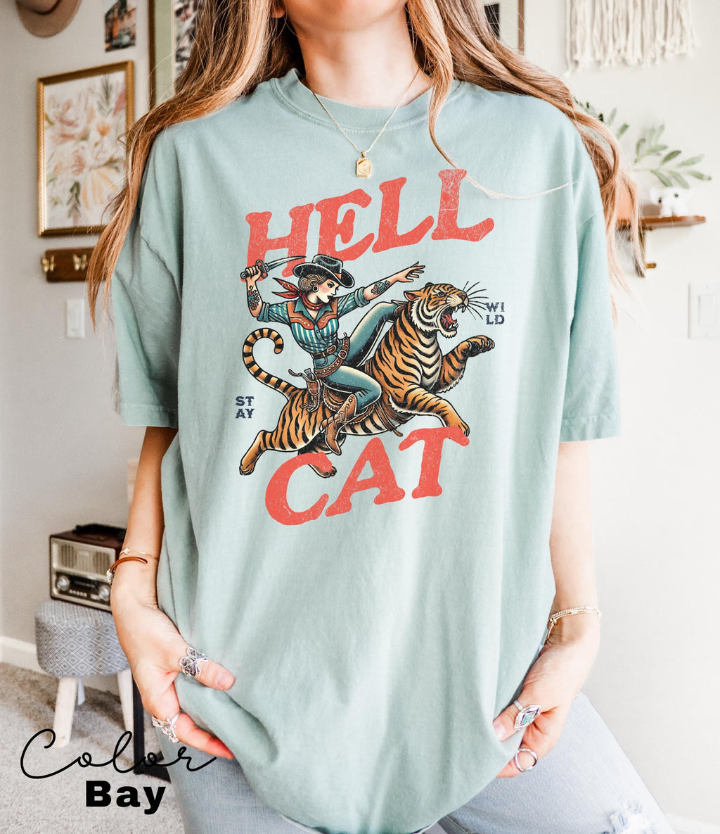 Retro Cowgirl Hell Cat T-Shirt, Retro Cowgirl Western Shirt, Aesthetic Tee, Tiger Shirt, Retro Rodeo Shirt, Country Western, Gift for Her,