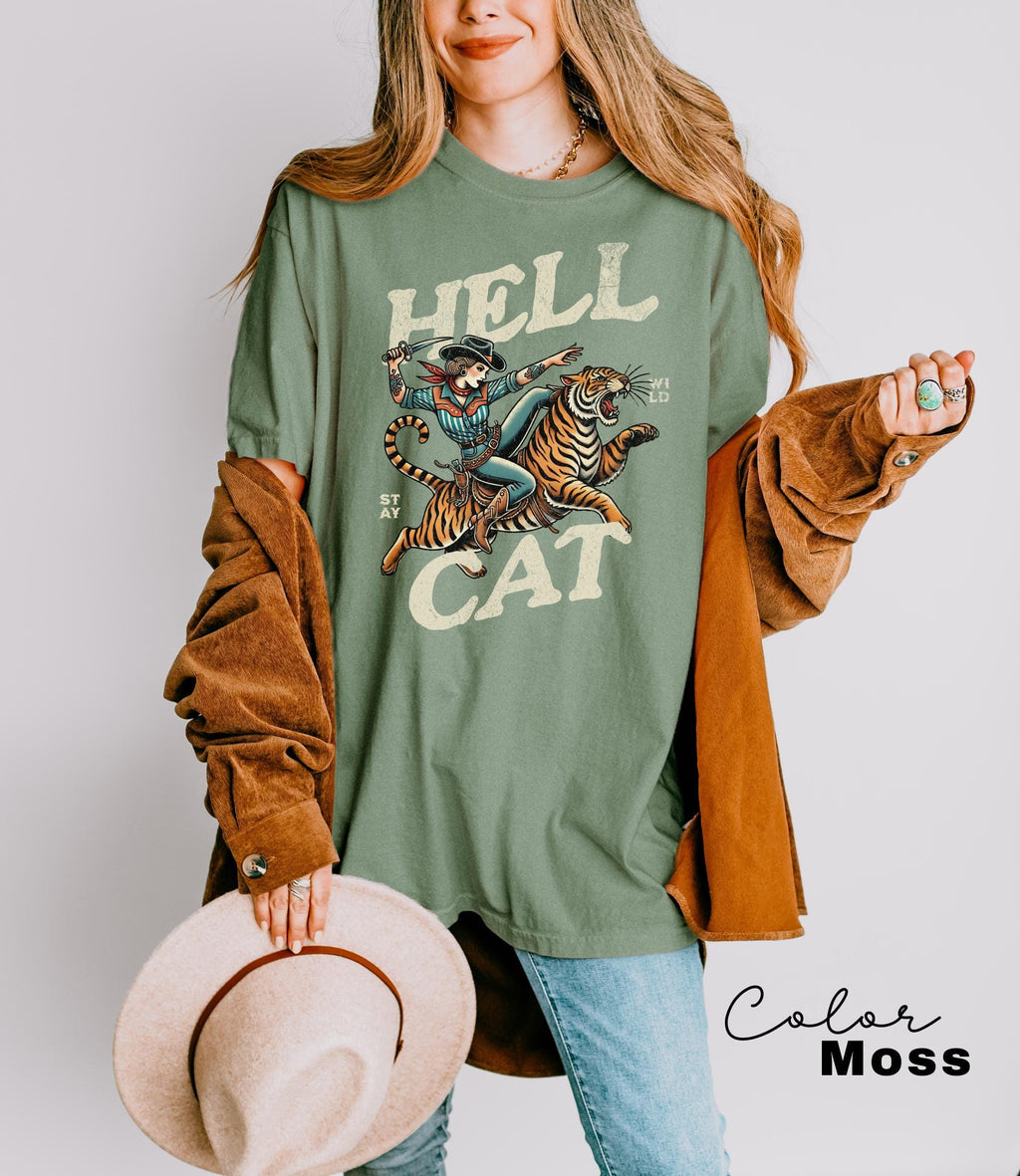 Retro Cowgirl Hell Cat T-Shirt, Retro Cowgirl Western Shirt, Aesthetic Tee, Tiger Shirt, Retro Rodeo Shirt, Country Western, Gift for Her,
