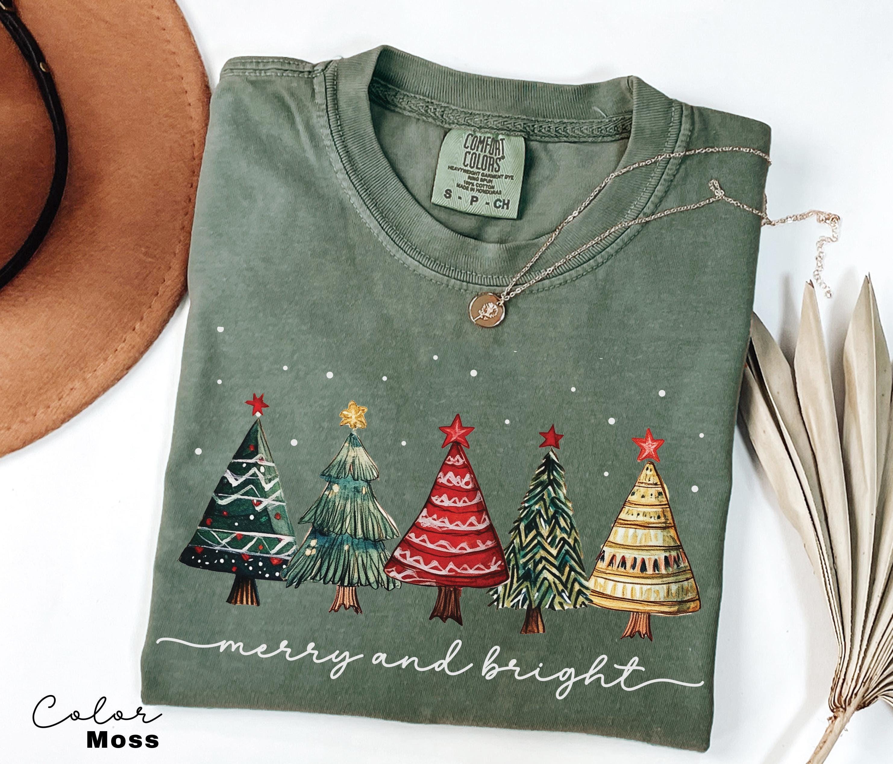 Merry and Bright Trees, Women's Christmas Shirt, Womans Holiday Shirt,Christmas Gift,Chic Winter Shirt,Cute Holiday Tee,Christmas Tree Shirt