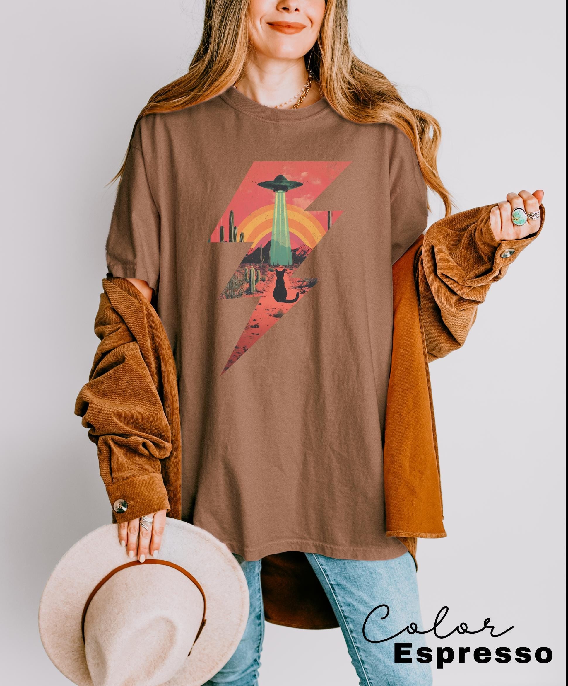 Vintage UFO Cowboy Cat Shirt, Retro T-Shirt, Retro 90s Western TShirt, Rodeo Shirt, Wild West Kitten Shirt, Funny Gag Gift Tee, Meme Shirt