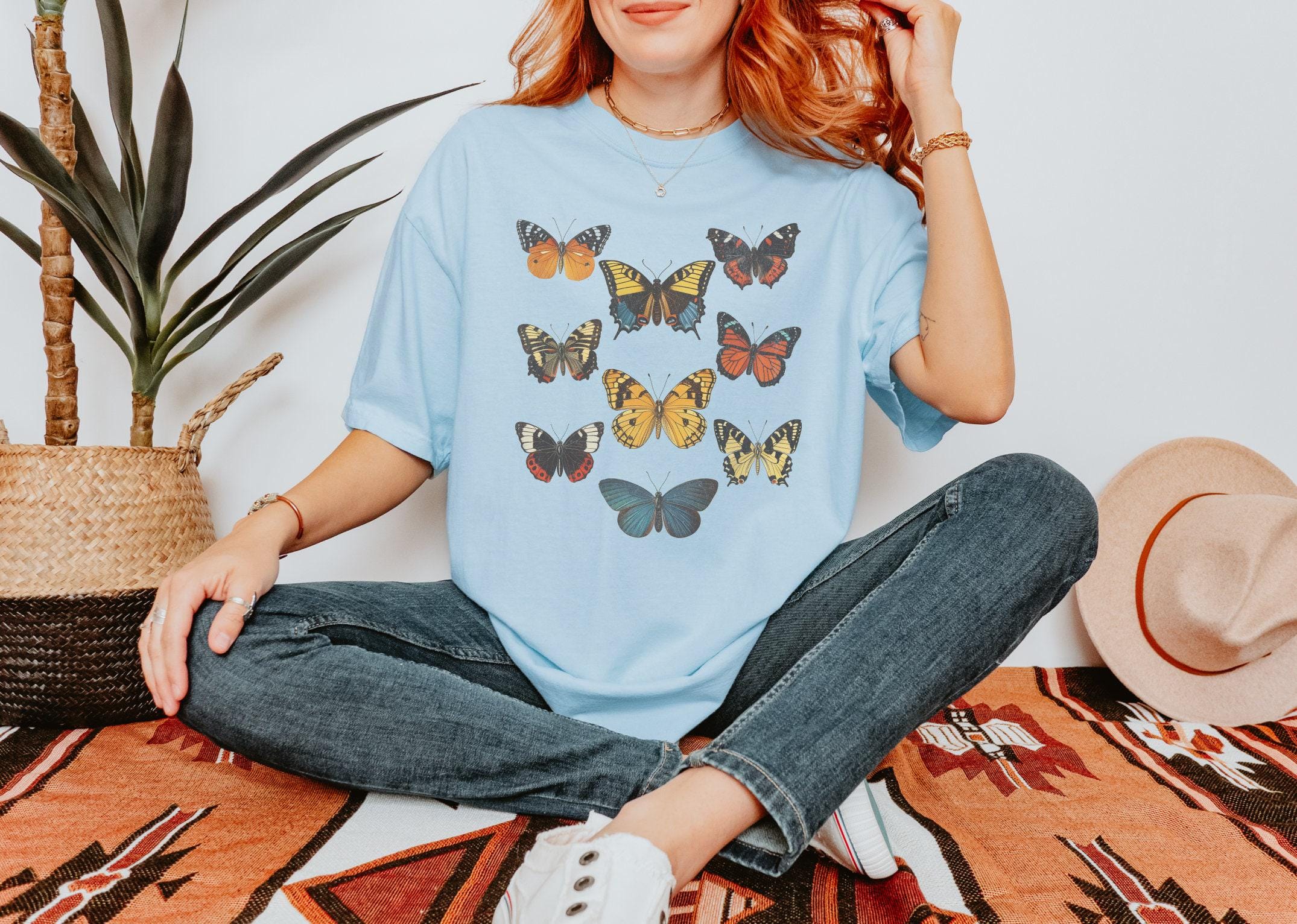 Butterfly Shirt, Butterflies Cottagecore, Hello Spring, Moth Insect Shirt, Vintage Soft tshirt, Comfort Colors Moth Boho TShirt,