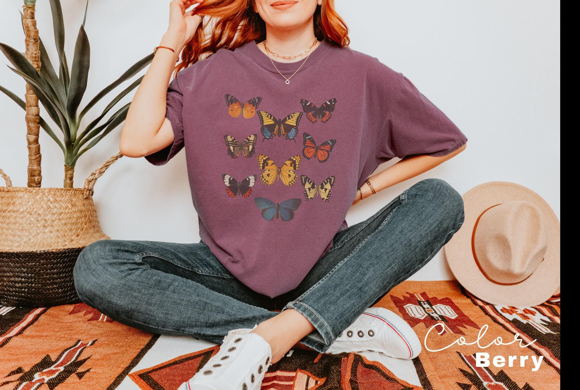 Butterfly Shirt, Butterflies Cottagecore, Hello Spring, Moth Insect Shirt, Vintage Soft tshirt, Comfort Colors Moth Boho TShirt,