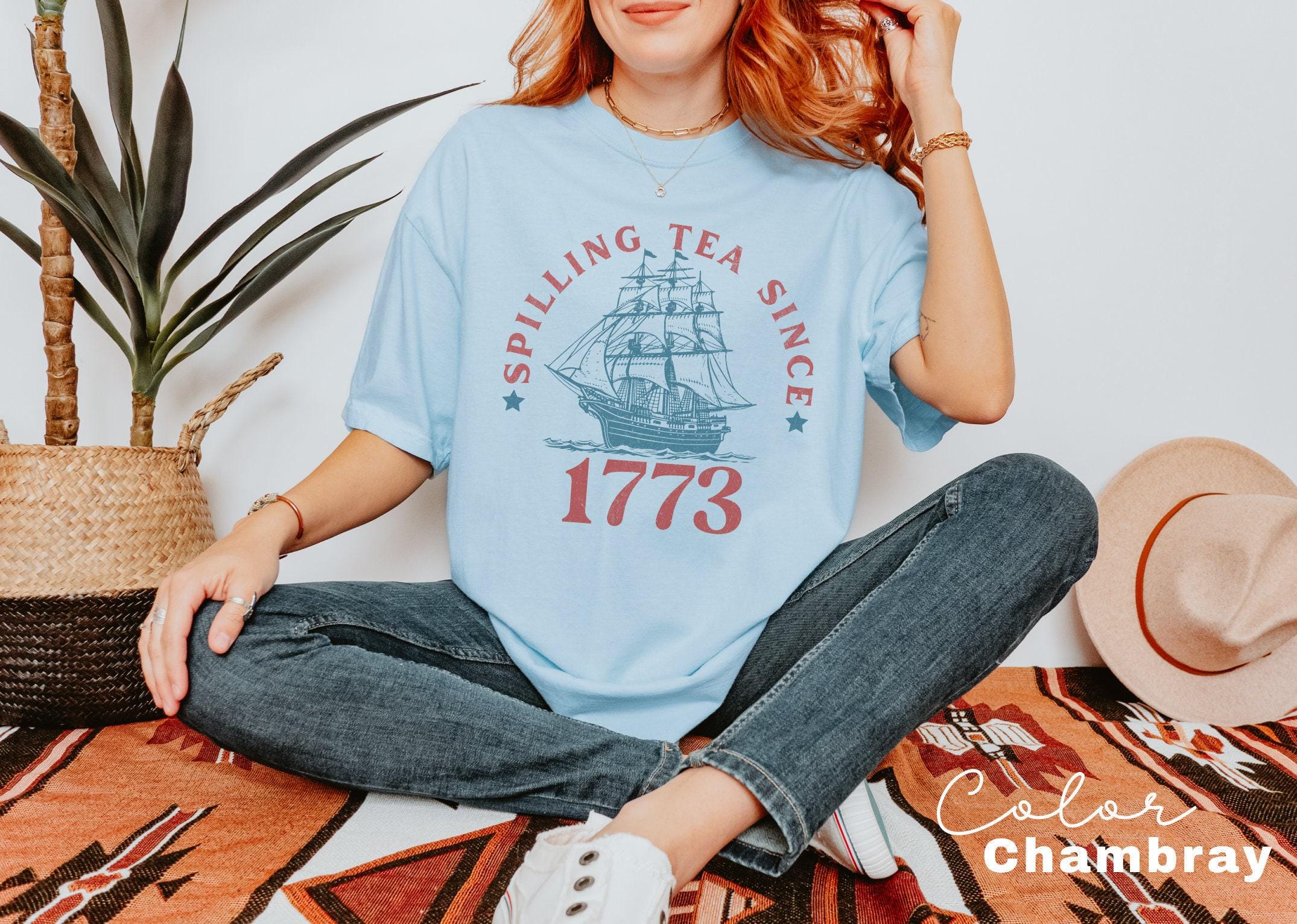 Spilling the Tea Since 1773, 4th of July Shirt, USA Patriotic Tee, Trendy USA Celebration Shirt, Summer Shirt, Retro Patriotic,