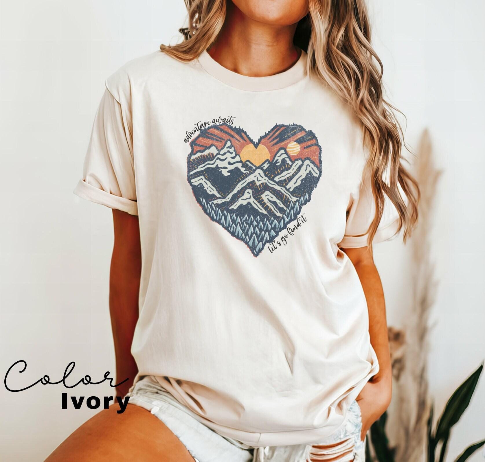 Hiking Shirt, Comfort Colors Camping Shirt, Adventure Awaits, Camper Shirt, Nature Lover Tshirt, Sunset Hiking Shirt, Mountain Heart,