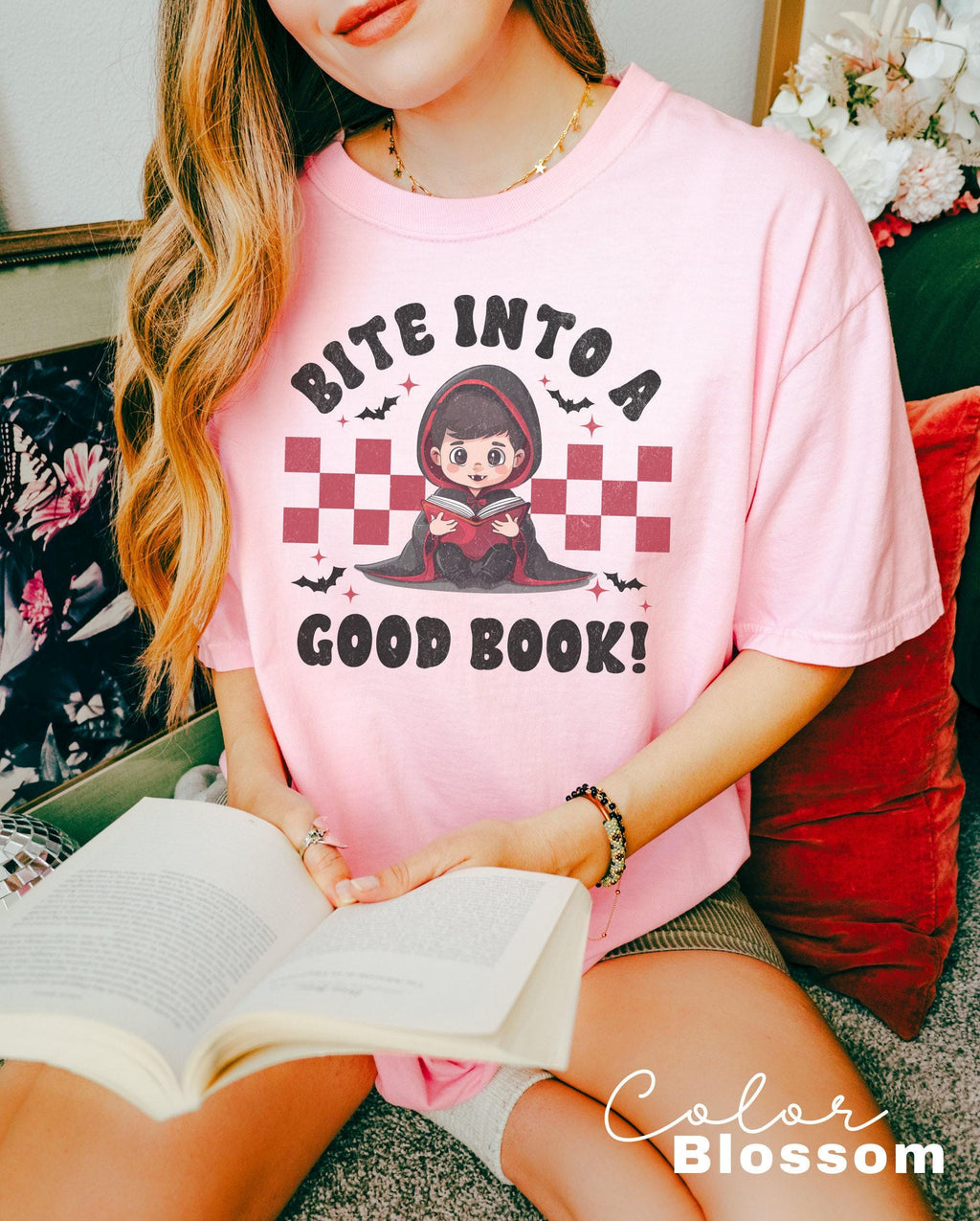 Comfort Colors® Teacher Halloween Shirt, Bite Into a Good Book, Halloween Teacher Shirt, Trick or Teach Shirt, Spooky Teacher T-shirt,