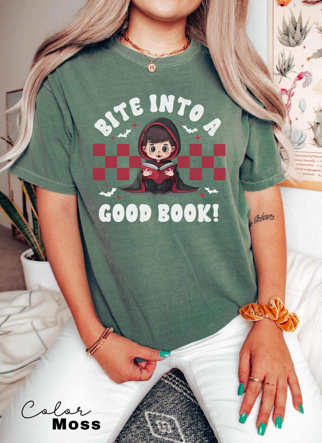 Comfort Colors® Teacher Halloween Shirt, Bite Into a Good Book, Halloween Teacher Shirt, Trick or Teach Shirt, Spooky Teacher T-shirt,