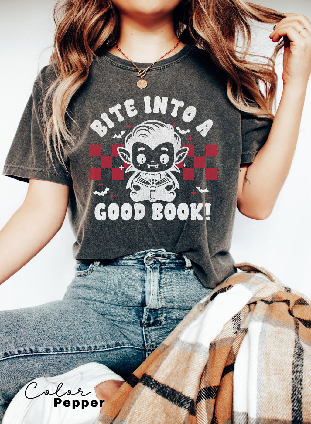 Comfort Colors® Teacher Halloween Shirt, Bite Into a Good Book, Halloween Teacher Shirt, Trick or Teach Shirt, Spooky Teacher T-shirt,