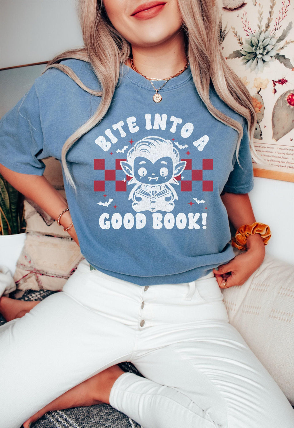 Comfort Colors® Teacher Halloween Shirt, Bite Into a Good Book, Halloween Teacher Shirt, Trick or Teach Shirt, Spooky Teacher T-shirt,