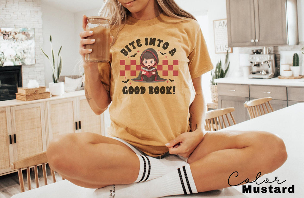 Comfort Colors® Teacher Halloween Shirt, Bite Into a Good Book, Halloween Teacher Shirt, Trick or Teach Shirt, Spooky Teacher T-shirt,