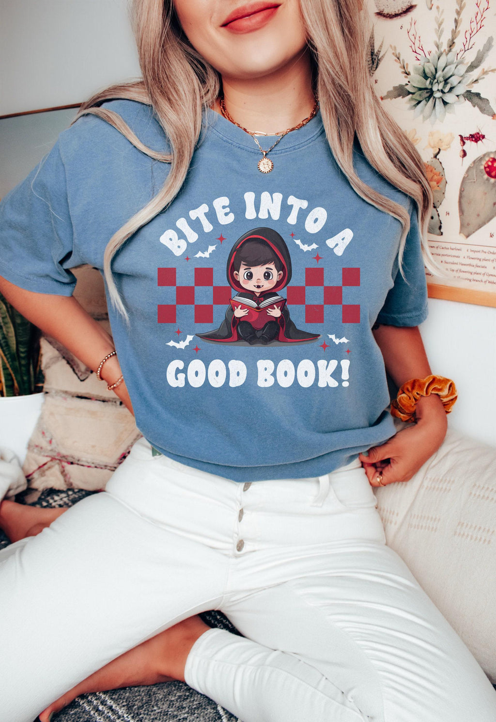 Comfort Colors® Teacher Halloween Shirt, Bite Into a Good Book, Halloween Teacher Shirt, Trick or Teach Shirt, Spooky Teacher T-shirt,