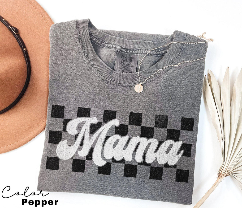 Comfort Colors® Retro Checkered Mama Graphic Tee, Comfort Colors Mama Checkered Shirt, Comfort Colors Mama Shirt, Motherhood Shirt, New Mom