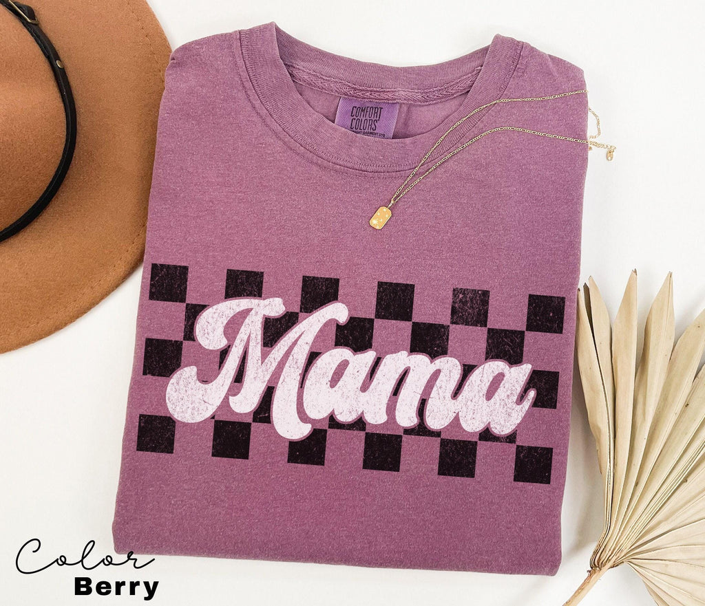 Comfort Colors® Retro Checkered Mama Graphic Tee, Comfort Colors Mama Checkered Shirt, Comfort Colors Mama Shirt, Motherhood Shirt, New Mom