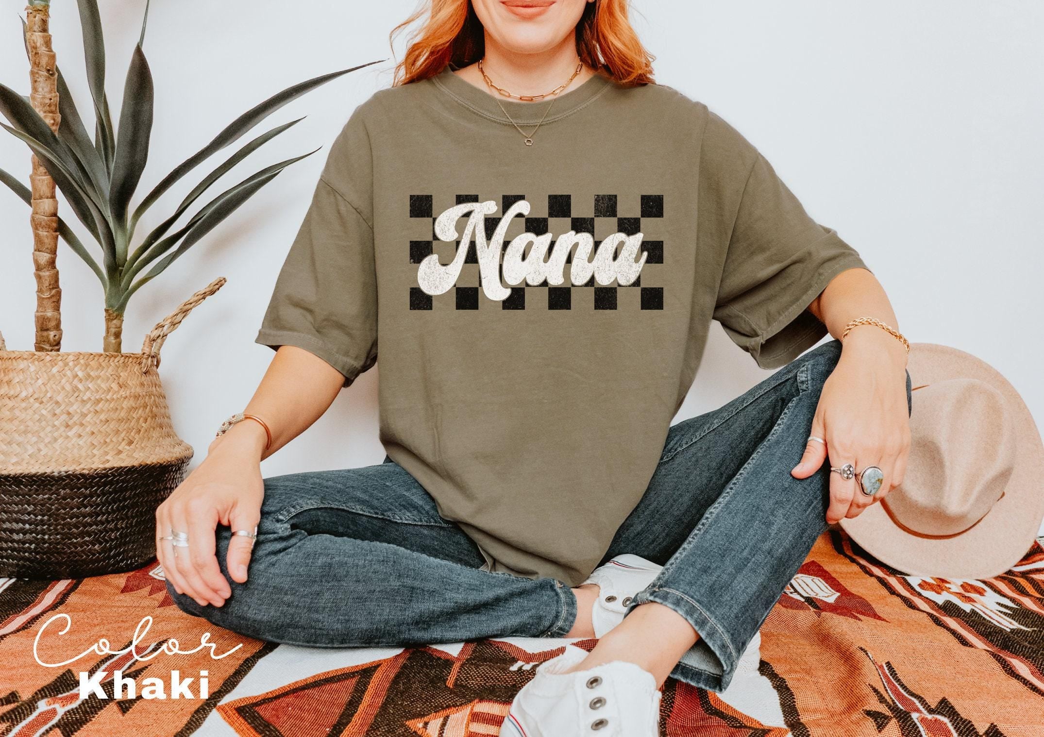 Comfort Colors® NANA Shirt, Birthday Gift for Nana, Checkerboard Shirt, Pregnancy Announcement shirt, Baby Reveal Nana, Vintage Retro Nana